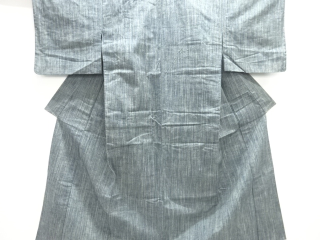 未使用品　縞織出し手織り紬単衣着物